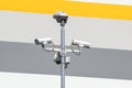 Security cctv cameras on a pole with blue sky background Royalty Free Stock Photo