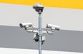 Security cctv cameras on a pole with blue sky background Royalty Free Stock Photo