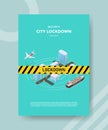 security city lock down warning line on city building street transportation plane ship for template flyer and print banner cover