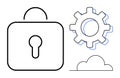 Security and Cloud Technology Integration with Padlock, Gear, and Cloud Elements Royalty Free Stock Photo