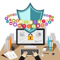 Security for computer concept illustration. Desktop security and antivirus data protection