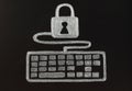 Security concept with chalk lock and keyboard Royalty Free Stock Photo
