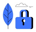 Blue Lock with Leaf and Cloud - Concept of Security and Sustainability Royalty Free Stock Photo