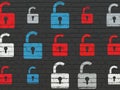 Security concept: Opened Padlock icons on wall Royalty Free Stock Photo