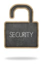 Security concept on padlock shape black blackboard