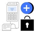 Contactless Payment with Security Concept POS Terminal, Lock Icon, and Plus Symbol Royalty Free Stock Photo