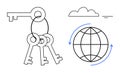 Keys and Global Connectivity Concept with Cloud and Globe Elements Royalty Free Stock Photo