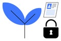Sustainability, Identity, and Security Concept with Leaf, ID Card, and Lock Symbols Royalty Free Stock Photo