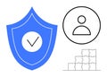 Security concept with shield, user icon, and puzzle piece elements for data protection and digital solutions Royalty Free Stock Photo