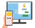The security concept of two-factor authentication. Lock icons in the account on the computer monitor screen