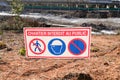 Security construction panel in french text means public access not permitted in france traduction chantier interdit au public Royalty Free Stock Photo