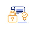 Security contract line icon. Cyber defence lock sign. Vector