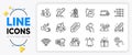 Security contract, Notebook service and 5g wifi line icons. For web app. Vector