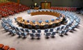 The Security Council Chamber during preparation for session. It is located in the United Nations Conference Building. Royalty Free Stock Photo