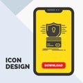 security, credit card, card, hacking, hack Glyph Icon in Mobile for Download Page. Yellow Background