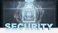 SECURITY - 3D letters in front of digital screen padlock on server room background Royalty Free Stock Photo