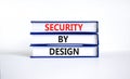 Security by design symbol. Concept words Security by design on books on a beautiful white table white background. Business Royalty Free Stock Photo