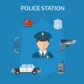 Security elements of the police equipment symbols vector icons.