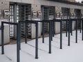 Security entrance with multiply turnstiles metro, stadium