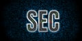 Security Exchange Committee text illustration. SEC letter metallic edge with stock graphs