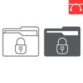 Security file folder line and glyph icon, security and protection, locked folder