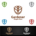 Security Gardener Logo with Green Garden Environment or Botanical Agriculture