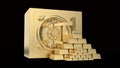 Security golden safe with gold bars pyramid 3D rendering Royalty Free Stock Photo