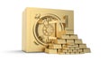 Security golden safe with gold bars pyramid 3D rendering Royalty Free Stock Photo