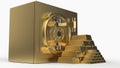 Security golden safe with gold bars pyramid 3D rendering Royalty Free Stock Photo