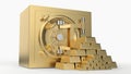 Security golden safe with gold bars pyramid 3D rendering Royalty Free Stock Photo