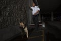 Security Guard In Alleyway Pursuit With Dog