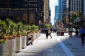 TORONTO, CANADA - 06 28 2016: View along the King street in front of Commerce Court building with colourful plants in stylish Royalty Free Stock Photo