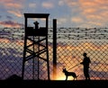 Security guard with dog on the border Royalty Free Stock Photo