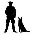 Security guard and dog standing silhouette Royalty Free Stock Photo