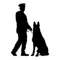 Security guard and dog standing silhouette Royalty Free Stock Photo