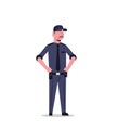 Security guard man in black uniform police officer male cartoon character full length flat isolated Royalty Free Stock Photo