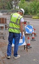 Security guard near road works Royalty Free Stock Photo