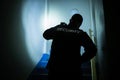 Security Guard Searching On Stairway Royalty Free Stock Photo