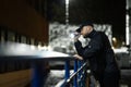 Security Guard Walking Building Perimeter Royalty Free Stock Photo