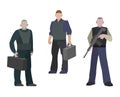 Security guardian man with weapon and case standing indoors vector illustration. Bank bodyguard uniform protection