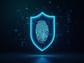 Digital Shield With Fingerprint Scan Floating Over Binary Code Online Security Background
