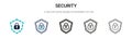 Security icon in filled, thin line, outline and stroke style. Vector illustration of two colored and black security vector icons Royalty Free Stock Photo