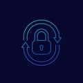 Security icon with lock and arrows, thin linear Royalty Free Stock Photo