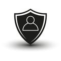 Security icon. Simple person security sign. Shield with man symbol. Vector illustration. EPS 10. Royalty Free Stock Photo