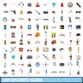 100 security icons set, cartoon style