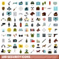 100 security icons set, flat style Royalty Free Stock Photo