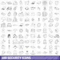 100 security icons set, outline style Royalty Free Stock Photo