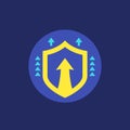 security increase icon with up arrow, flat vector