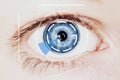 Security Iris Scanner on Intense Blue Human Eye Royalty Free Stock Photo