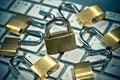 Security lock on computer keyboard Royalty Free Stock Photo